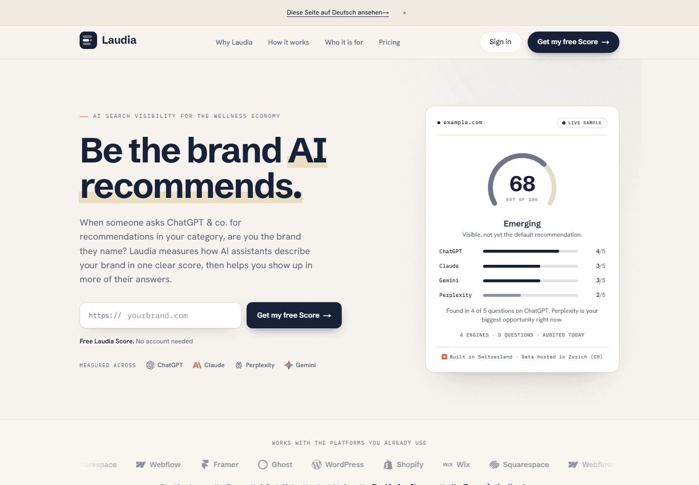 Laudia website and product preview